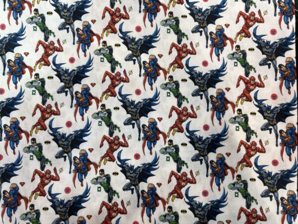 Tissu Justice League – Super-héros DC Comics sur fond blanc